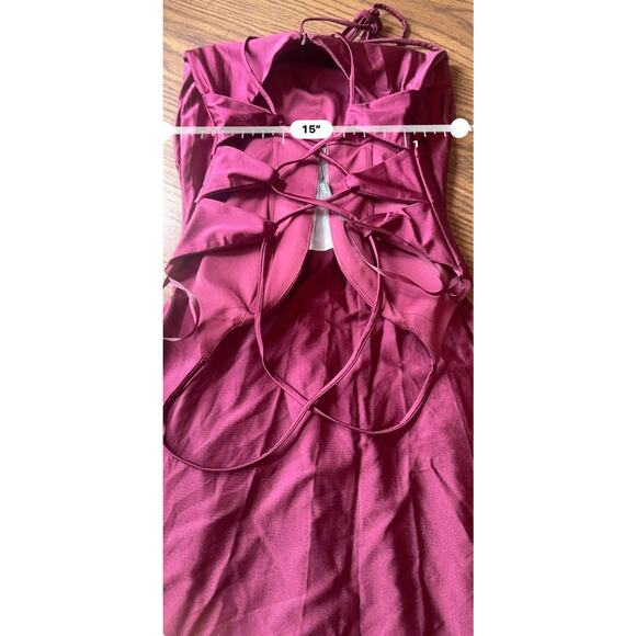 LA FEMME 28574 DRESS  SATIN GOWN-PLEAT WAIST (burgundy)dark berry size 0 - Picture 7 of 10